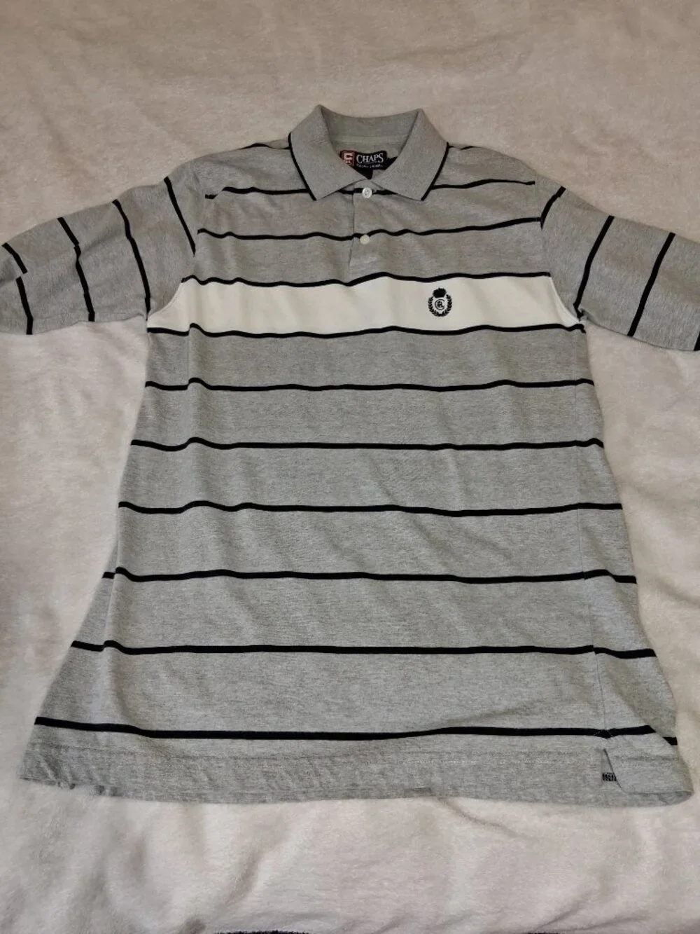 Vintage 90s Y2K Chaps Ralph Lauren Polo Shirt Mens Small Gray Striped Crest